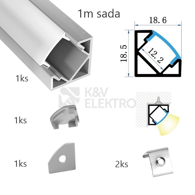 Obrázek produktu Sada hliníkového profilu s matným difuzorem KM58-S-MK-P 1m 0
