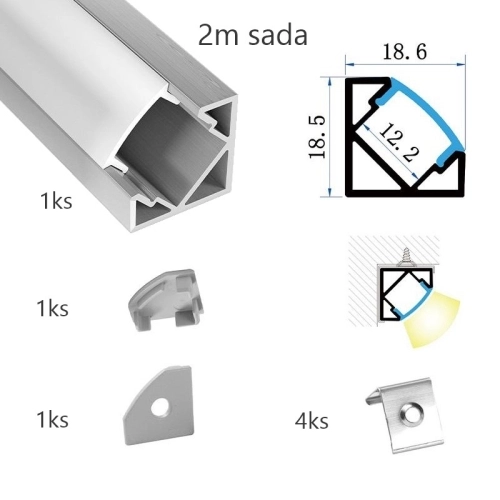 Sada hliníkového profilu s matným difuzorem KM58-S-MK-P 2m