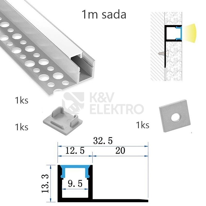 Obrázek produktu Sada hliníkového profilu s matným difuzorem KM65-S-MK-P 1m 0