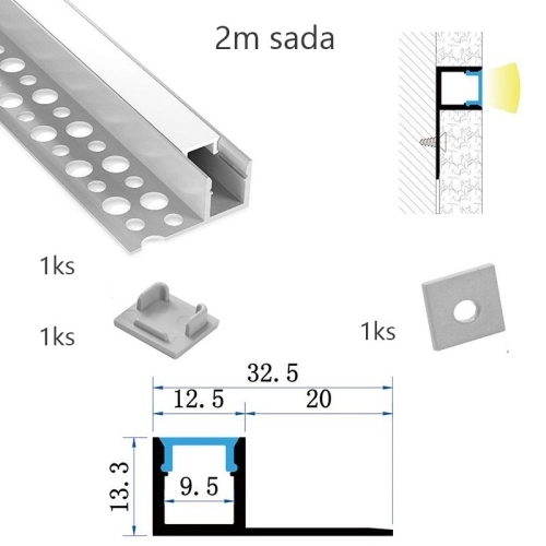 Sada hliníkového profilu s matným difuzorem KM65-S-MK-P 2m