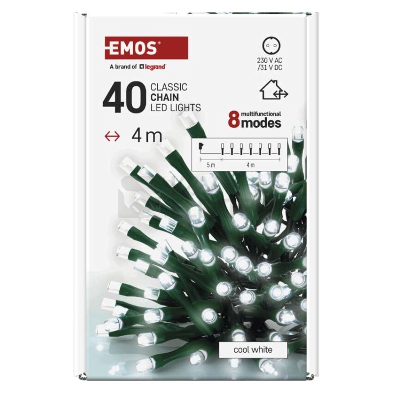 Obrázek produktu Vánoční osvětlení EMOS D4AC21 40LED řetěz 4m studená bílá programy s časovačem 7