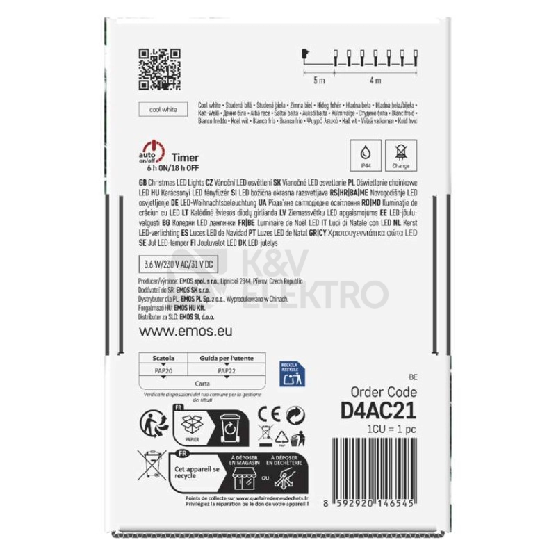 Obrázek produktu Vánoční osvětlení EMOS D4AC21 40LED řetěz 4m studená bílá programy s časovačem 8
