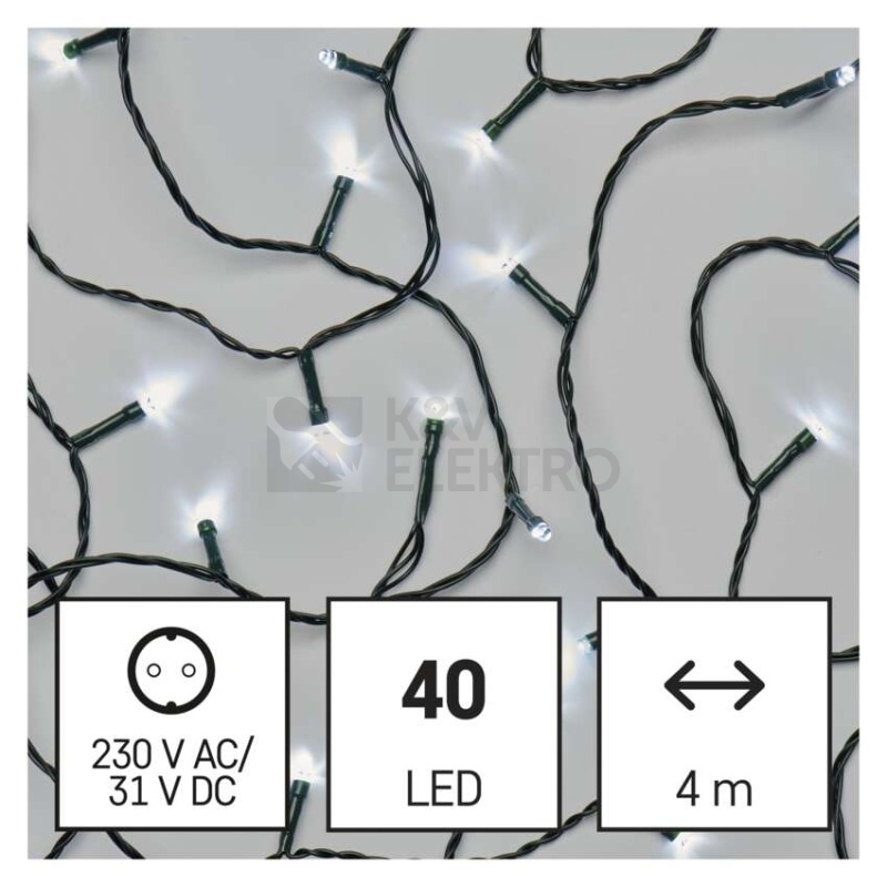 Obrázek produktu Vánoční osvětlení EMOS D4AC21 40LED řetěz 4m studená bílá programy s časovačem 8