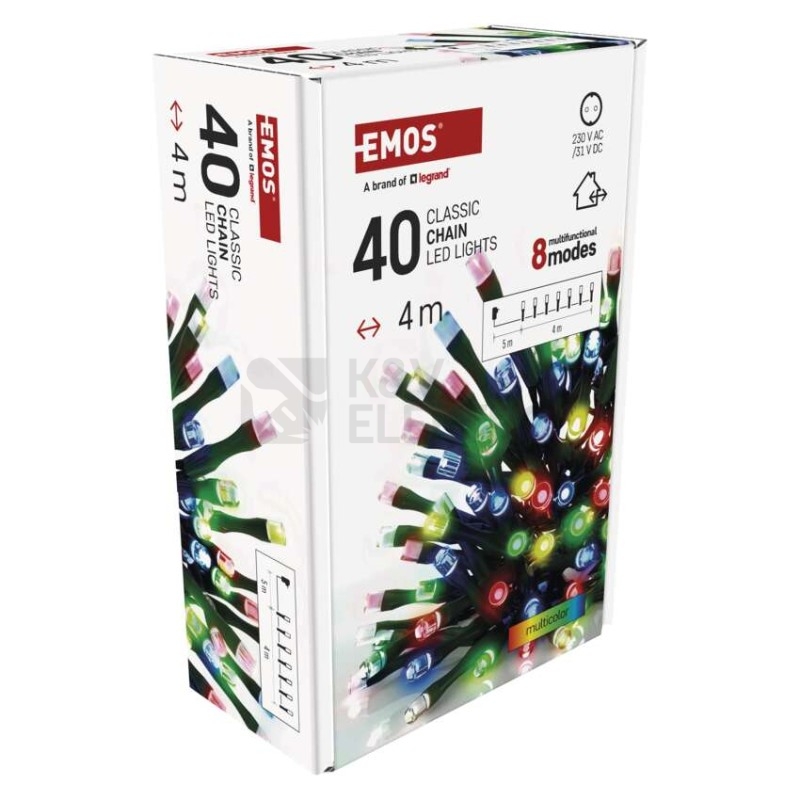 Obrázek produktu Vánoční osvětlení EMOS D4AM21 40LED řetěz 4m multicolor programy s časovačem 2