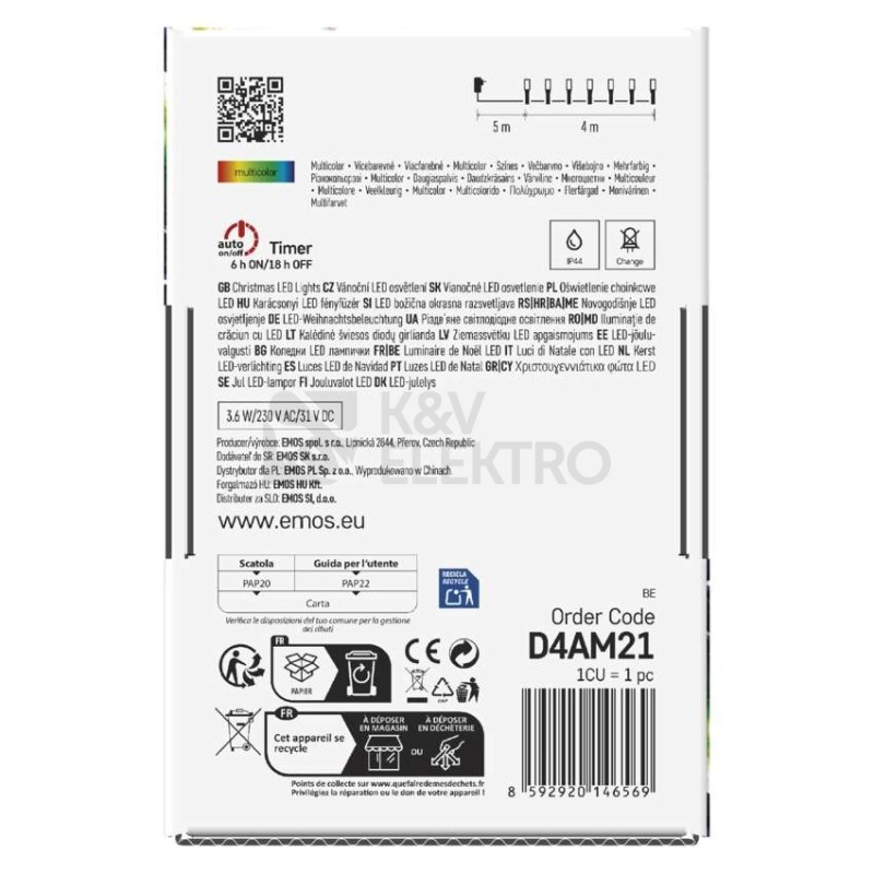 Obrázek produktu Vánoční osvětlení EMOS D4AM21 40LED řetěz 4m multicolor programy s časovačem 5
