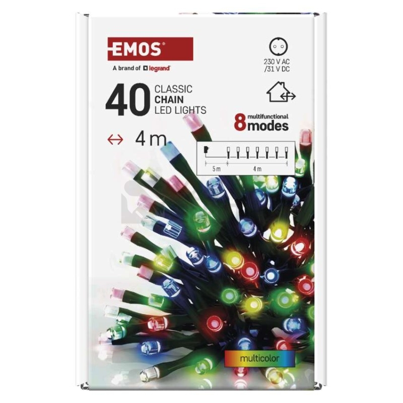 Obrázek produktu Vánoční osvětlení EMOS D4AM21 40LED řetěz 4m multicolor programy s časovačem 10