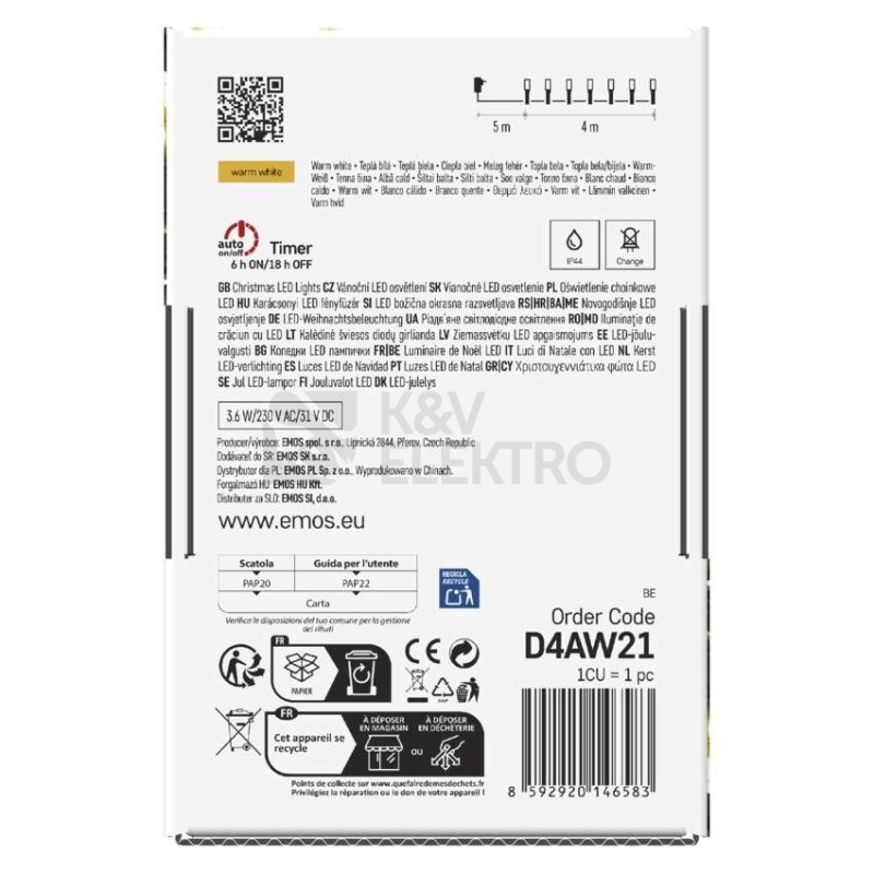 Obrázek produktu Vánoční osvětlení EMOS D4AW21 40LED řetěz 4m teplá bílá programy s časovačem 2