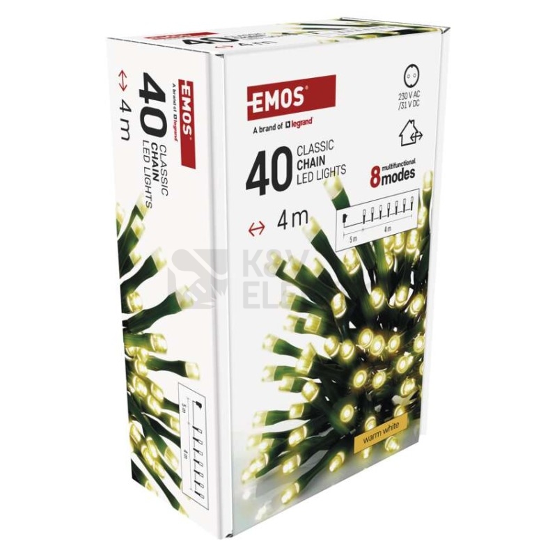 Obrázek produktu Vánoční osvětlení EMOS D4AW21 40LED řetěz 4m teplá bílá programy s časovačem 3
