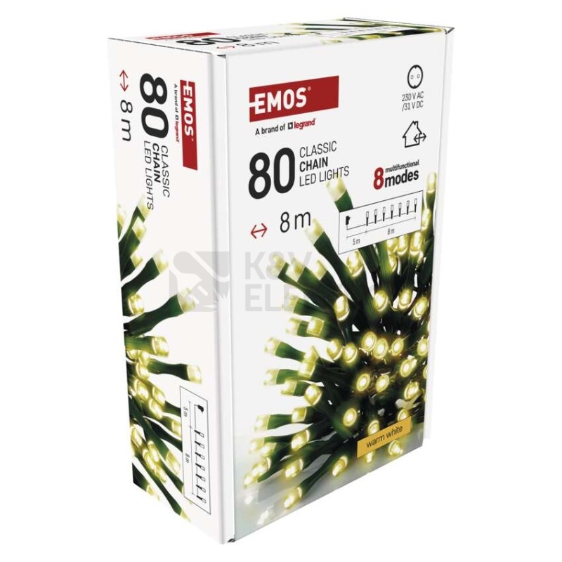 Obrázek produktu Vánoční osvětlení EMOS D4AW22 80LED řetěz 8m teplá bílá programy s časovačem 3