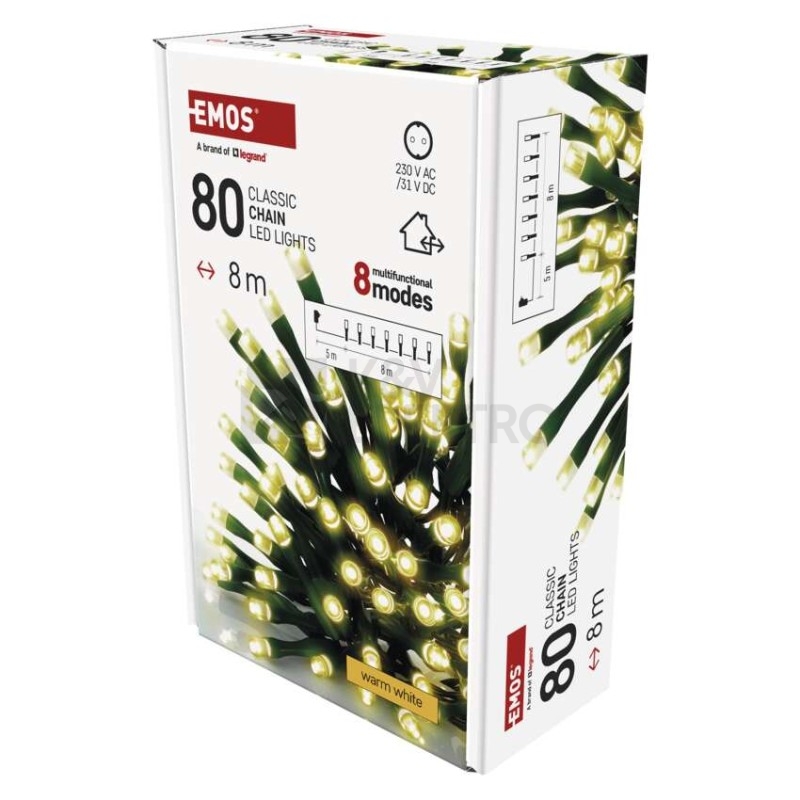 Obrázek produktu Vánoční osvětlení EMOS D4AW22 80LED řetěz 8m teplá bílá programy s časovačem 5