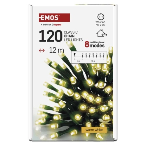 Vánoční osvětlení EMOS D4AW23 120LED řetěz 12m teplá bílá programy s časovačem