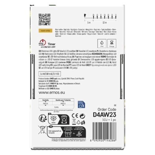 Vánoční osvětlení EMOS D4AW23 120LED řetěz 12m teplá bílá programy s časovačem (obrázek 8)