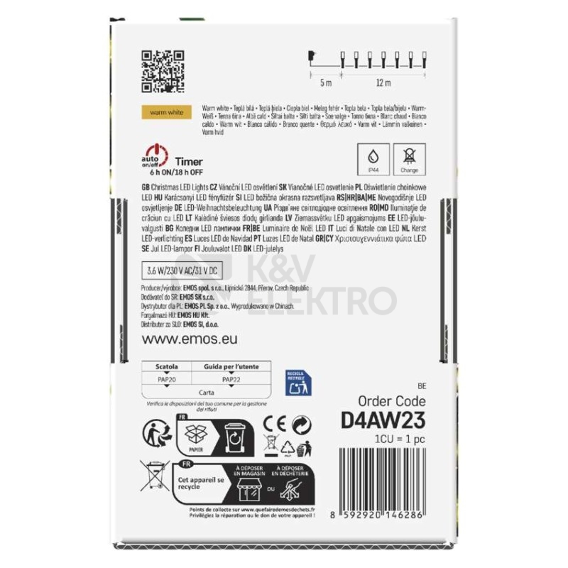 Obrázek produktu Vánoční osvětlení EMOS D4AW23 120LED řetěz 12m teplá bílá programy s časovačem 2
