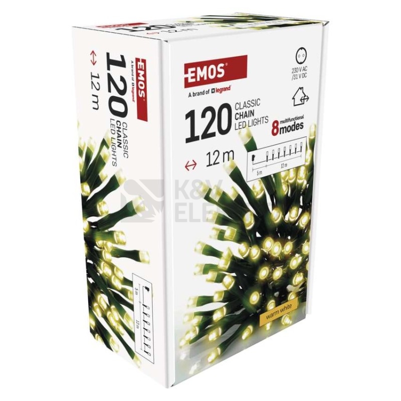 Obrázek produktu Vánoční osvětlení EMOS D4AW23 120LED řetěz 12m teplá bílá programy s časovačem 3