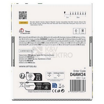 Obrázek produktu Vánoční osvětlení EMOS D4AW24 180LED řetěz 18m teplá bílá programy s časovačem 2