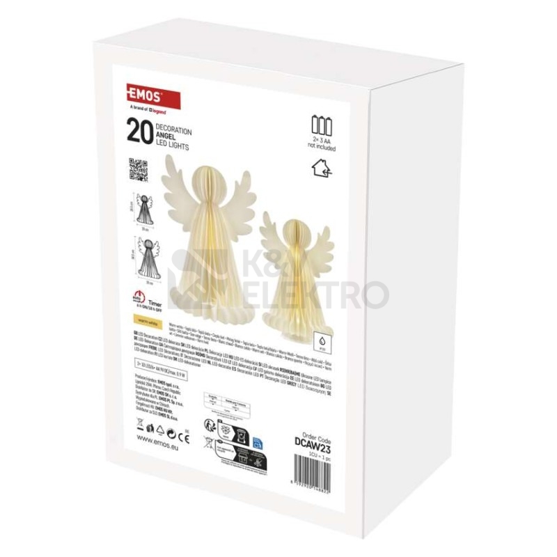 Obrázek produktu Vánoční papírové andělé se stojánkem 2ks 28/38cm EMOS DCAW23 vnitřní použití 6xAA 4
