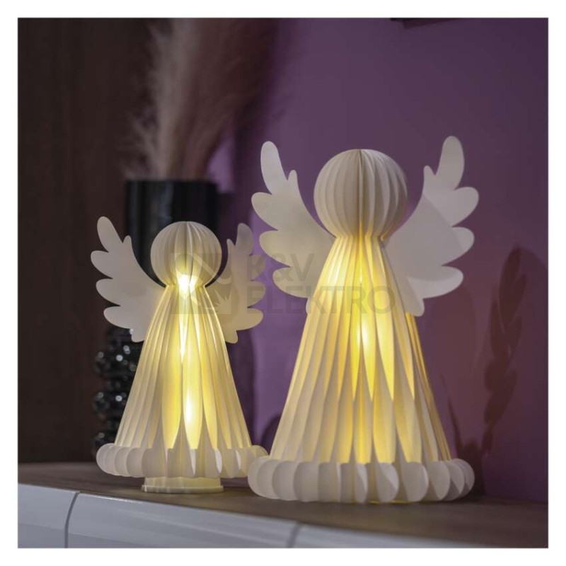 Obrázek produktu Vánoční papírové andělé se stojánkem 2ks 28/38cm EMOS DCAW23 vnitřní použití 6xAA 7