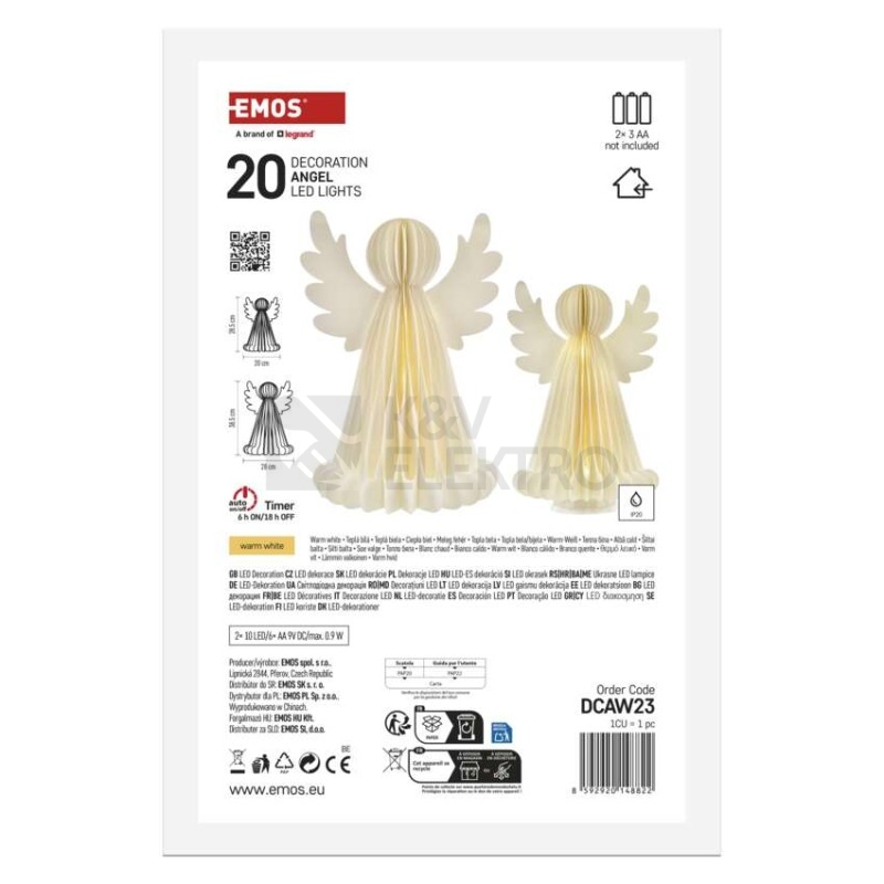 Obrázek produktu Vánoční papírové andělé se stojánkem 2ks 28/38cm EMOS DCAW23 vnitřní použití 6xAA 8