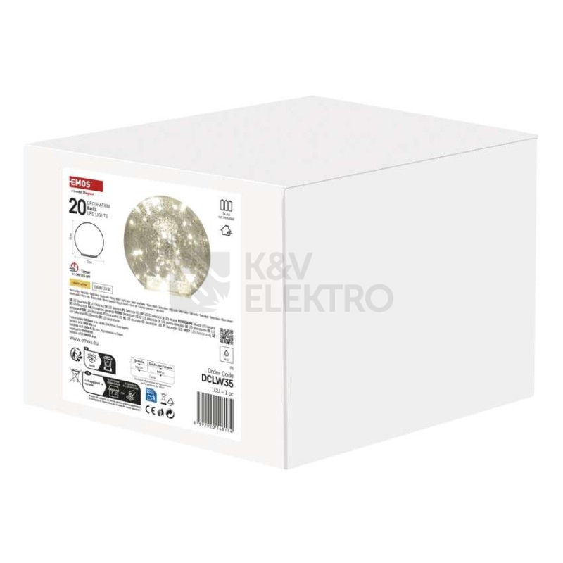Obrázek produktu LED vánoční skleněná koule 15cm EMOS DCLW35 vnitrní použití teplá bílá 3xAA časovač 2