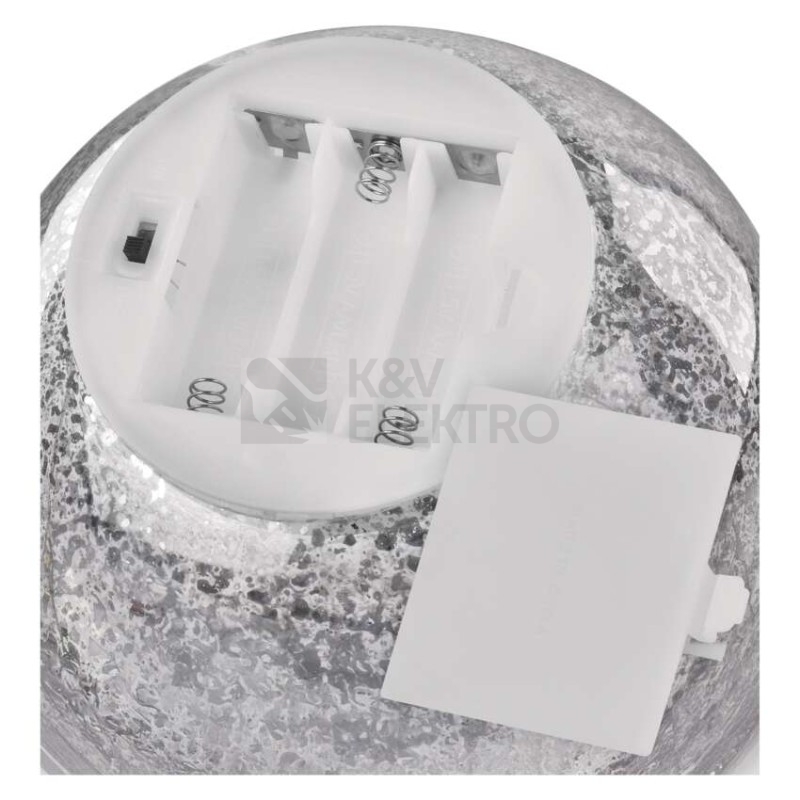 Obrázek produktu LED vánoční skleněná koule 15cm EMOS DCLW35 vnitrní použití teplá bílá 3xAA časovač 6