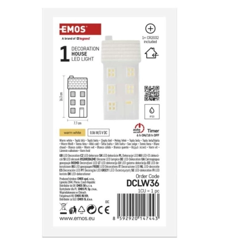 LED keramický domeček 16cm EMOS DCLW36 vnitřní použití teplá bílá 1xCR2032 časovač (obrázek 6)