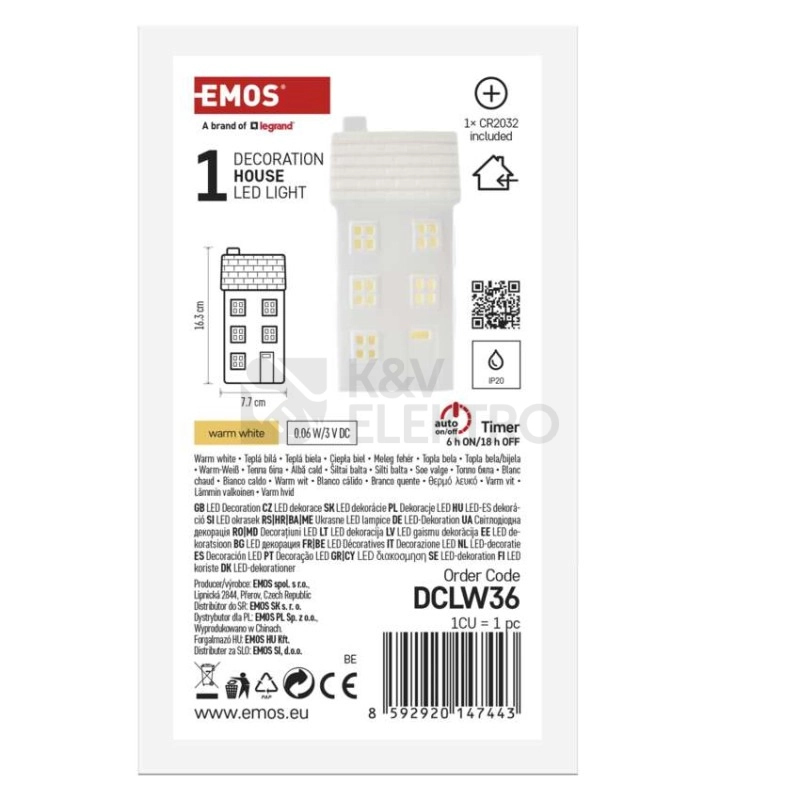 Obrázek produktu LED keramický domeček 16cm EMOS DCLW36 vnitřní použití teplá bílá 1xCR2032 časovač 3