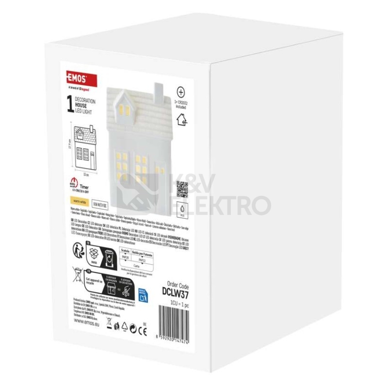 Obrázek produktu LED keramický domeček 18cm EMOS DCLW37 vnitřní použití teplá bílá 1xCR2032 časovač 3