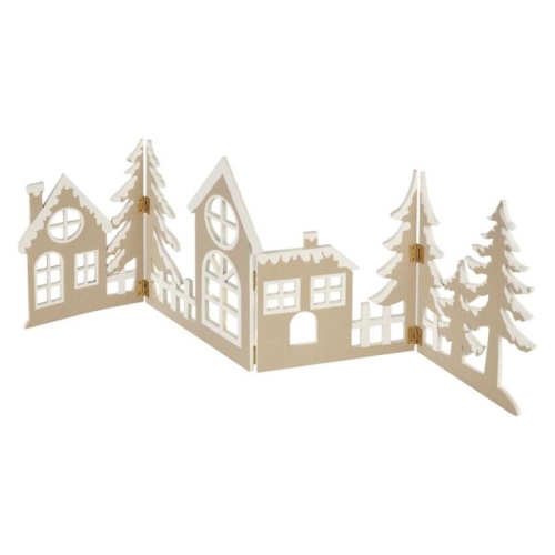 LED dřevěná dekorace vesnička 60cm EMOS DCWW41 2xAA teplá bílá časovač