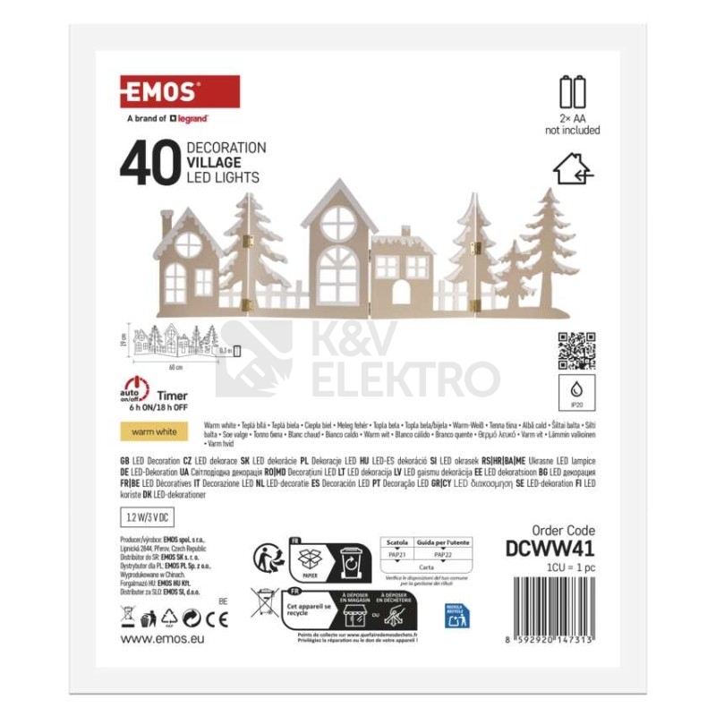 Obrázek produktu LED dřevěná dekorace vesnička 60cm EMOS DCWW41 2xAA teplá bílá časovač 7