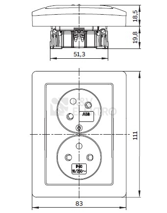 Obrázek produktu ABB Zoni dvojzásuvka šedá/bílé okraje 5513T-C02157 141 s clonkami 1