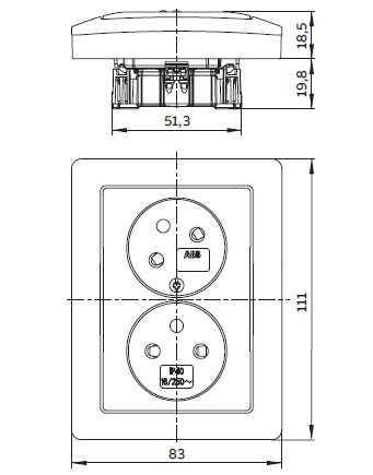 ABB Zoni dvojzásuvka greige/bílé okraje 5513T-C02157 144 s clonkami (2CHT132157C4144)