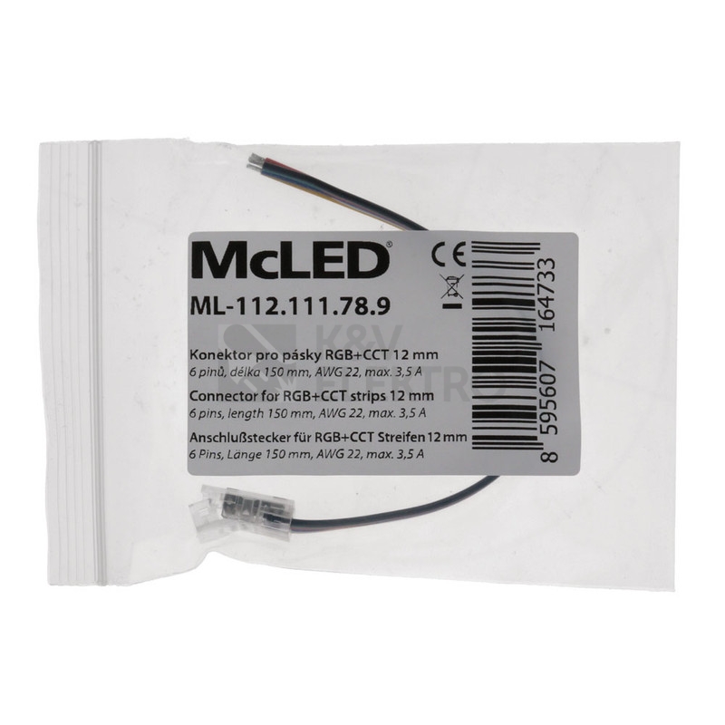 Obrázek produktu Připojovací konektor RGB+CCT LED pásků 12mm 6 pin 150mm ML-112.111.78.9 2