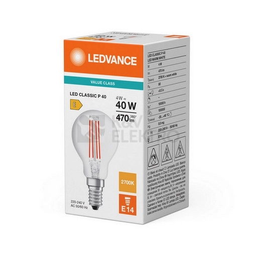 Obrázek produktu LED žárovka E14 LEDVANCE Filament 4W (40W) teplá bílá (2700K) 1