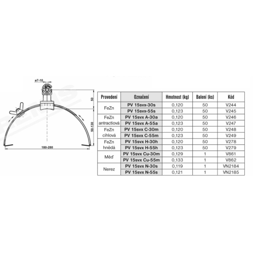 Podpěra vedení na hřebenáče stavitelná velká PV 15svx-30 antracit TREMIS V246