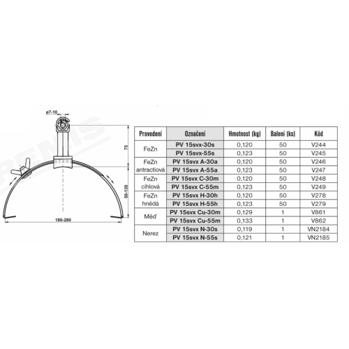 Podpěra vedení na hřebenáče stavitelná velká 15svx-55 antracit TREMIS V247