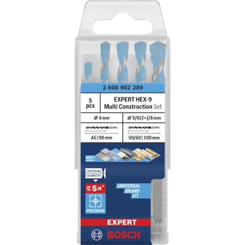Sada vrtáků EXPERT HEX-9 Multi Construction 4x45x90; 5x50x100; 6x60x100; 6x60x100; 8x50x100mm 5 ks Bosch 2.608.902.289
