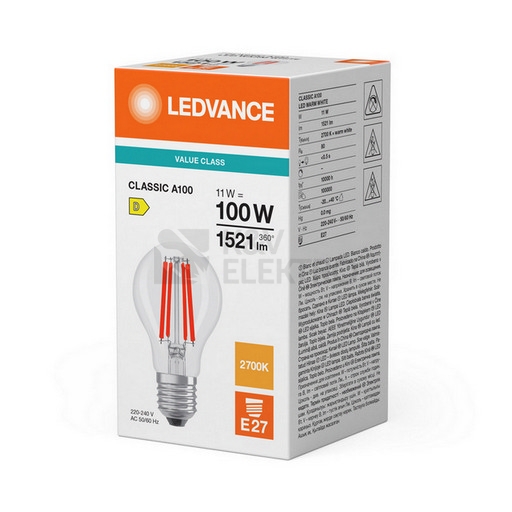 Obrázek produktu LED žárovka E27 LEDVANCE Filament CLA FIL V 11W (100W) teplá bílá (2700K) 1