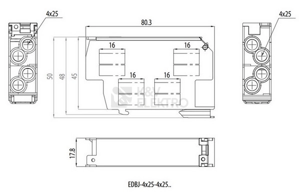 Obrázek produktu Distribuční blok ETI EDBJ-4x25-4x25/N modrá 001102429 2