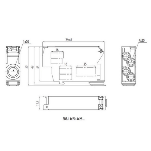 Distribuční blok ETI EDBJ-1×70-4×25/N modrá 001102435
