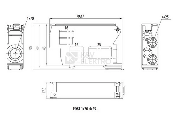 Obrázek produktu Distribuční blok ETI EDBJ-1x70-4x25/N modrá 001102435 2