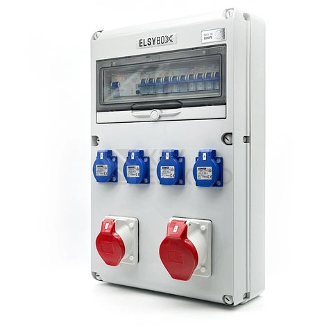 Obrázek produktu Zásuvková skříň ELSYBOX IP44 4x230V 1x400V/16A/5p 1x400V/32A/5p P698F01140F jištěná s chráničem
1