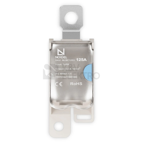 Obrázek produktu Svorka rozbočovací připojovací vstup M6 / výstup 3x16mm2 Al/Cu 125A NORDEL NLBC 1253 2