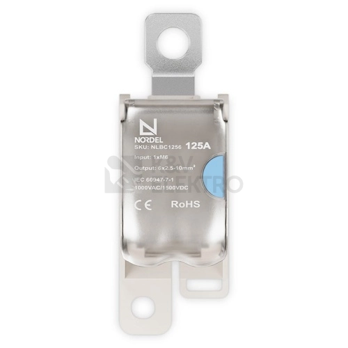 Obrázek produktu Svorka rozbočovací připojovací vstup M6 / výstup 6x10mm2 Al/Cu 125A NORDEL NLBC 1256 2