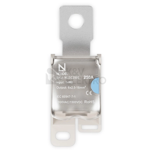 Obrázek produktu Svorka rozbočovací připojovací vstup M8 / výstup 6x16mm2 Al/Cu 250A NORDEL NLBC 2506 2