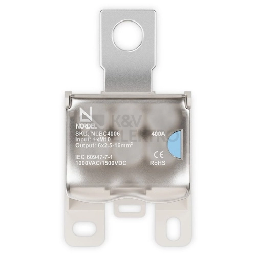 Obrázek produktu Svorka rozbočovací připojovací vstup M10 / výstup 6x16mm2 Al/Cu 400A NORDEL NLBC 4006 2