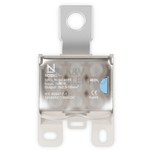 Obrázek produktu Svorka rozbočovací připojovací vstup M10 / výstup 9x16mm2 Al/Cu 400A NORDEL NLBC 4009 2