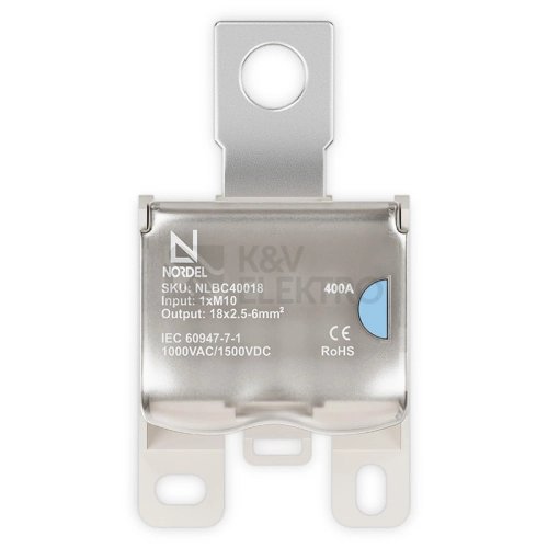 Obrázek produktu Svorka rozbočovací připojovací vstup M10 / výstup 18x6mm2 Al/Cu 400A NORDEL NLBC 40018 2