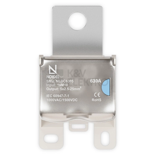 Obrázek produktu Svorka rozbočovací připojovací vstup M10 / výstup 5x35mm2 Al/Cu 630A NORDEL NLBC 6305 2