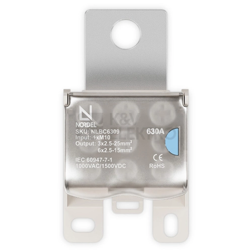 Obrázek produktu Svorka rozbočovací připojovací vstup M10 / výstup 3x25mm2 + 6x16mm2 Al/Cu 630A NORDEL NLBC 6309 2