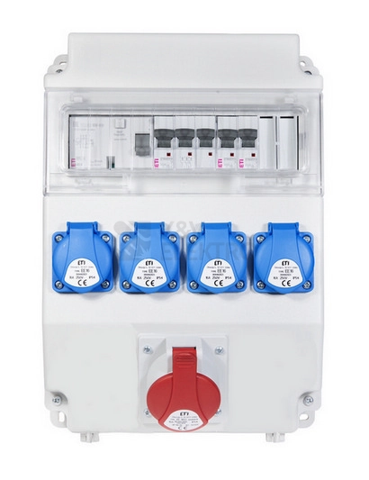 Obrázek produktu Zásuvková skříň ETI EDS11 RCD 4/1 16 B IP54 4x230V 1x400V/16A/5p jištěná s chráničem 001105455 0